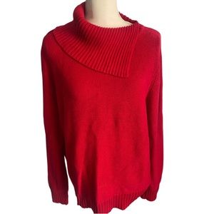 SAG HARBOR SPORT Women’s Red Asymmetrical Lapel Collar Sweater Size XL